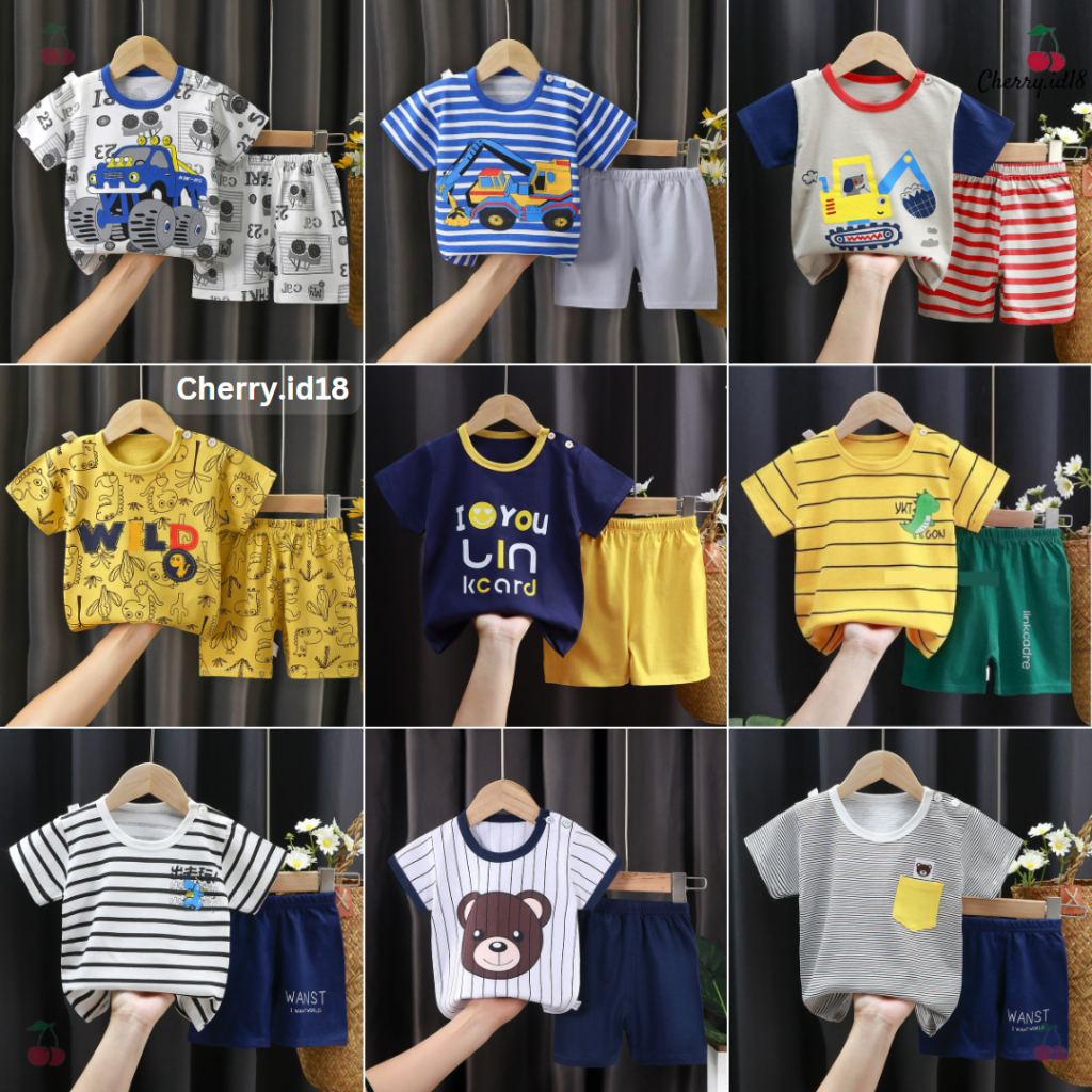 Cherry COD Setelan Pakaian Bayi / Setelan Pakaian Anak / Baju Anak Import SLP12