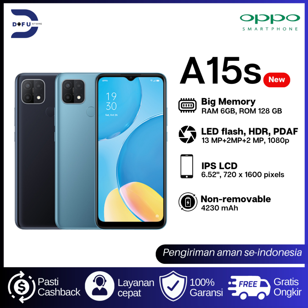 OPPO A15s 6/128 GB 4230 mAh, Camera 13+2MP Garansi 1 year