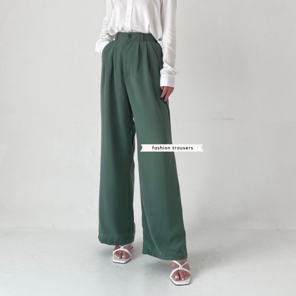 SHOEGALLERY TG1713 Celana Kulot Wanita Loose Pants Highwaist Wanita Celana Kantor Kasual Gaya Korea Kekinian/Kulot Highwaist Anti Kusut Merk Levieree Lokal