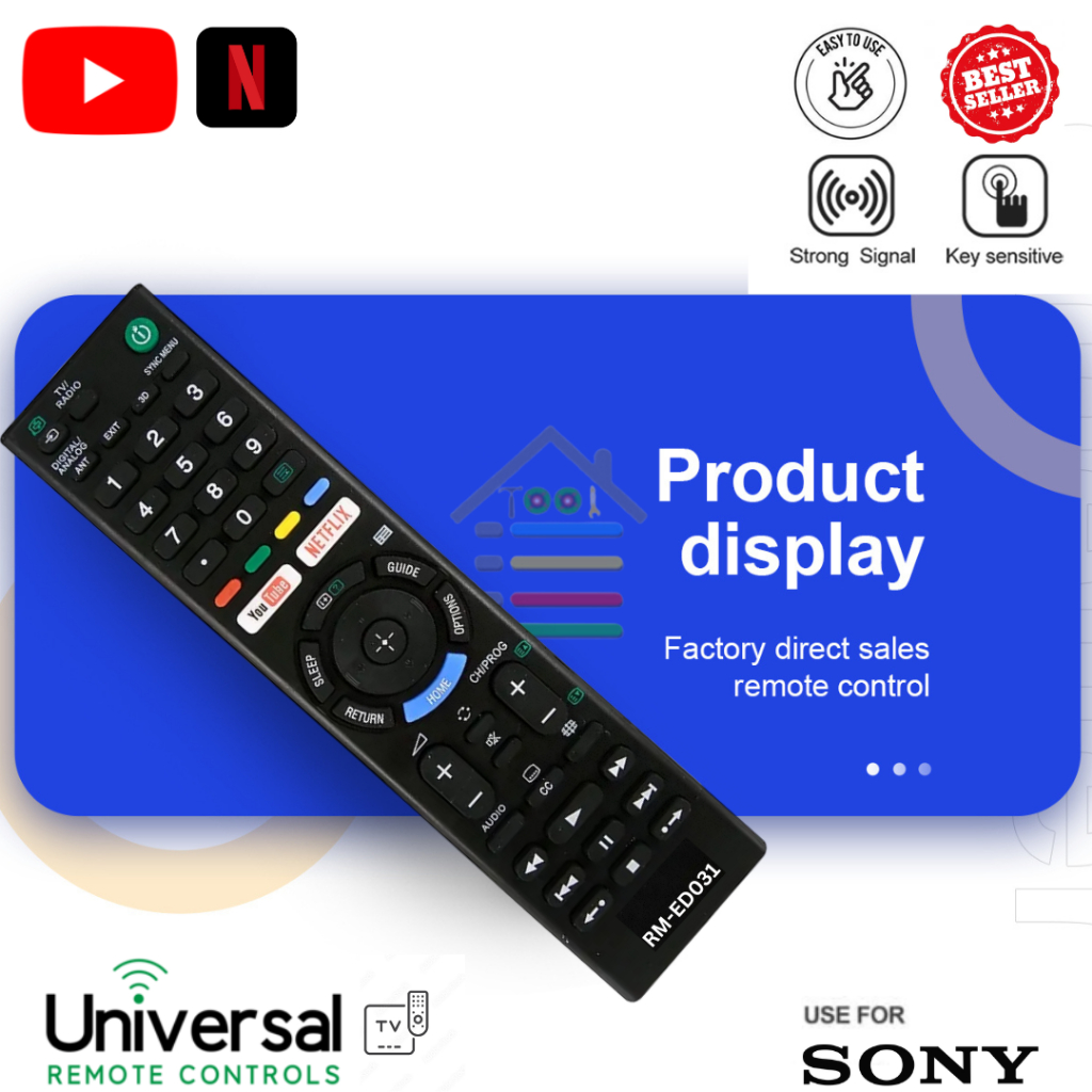 REMOTE TV SONY UNIVERSAL SMART TV TABUNG  LCD LED HITAM ED031