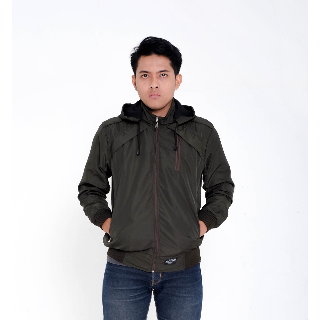 Justrue Jaket Parasut Pria Polos Waterproof Army