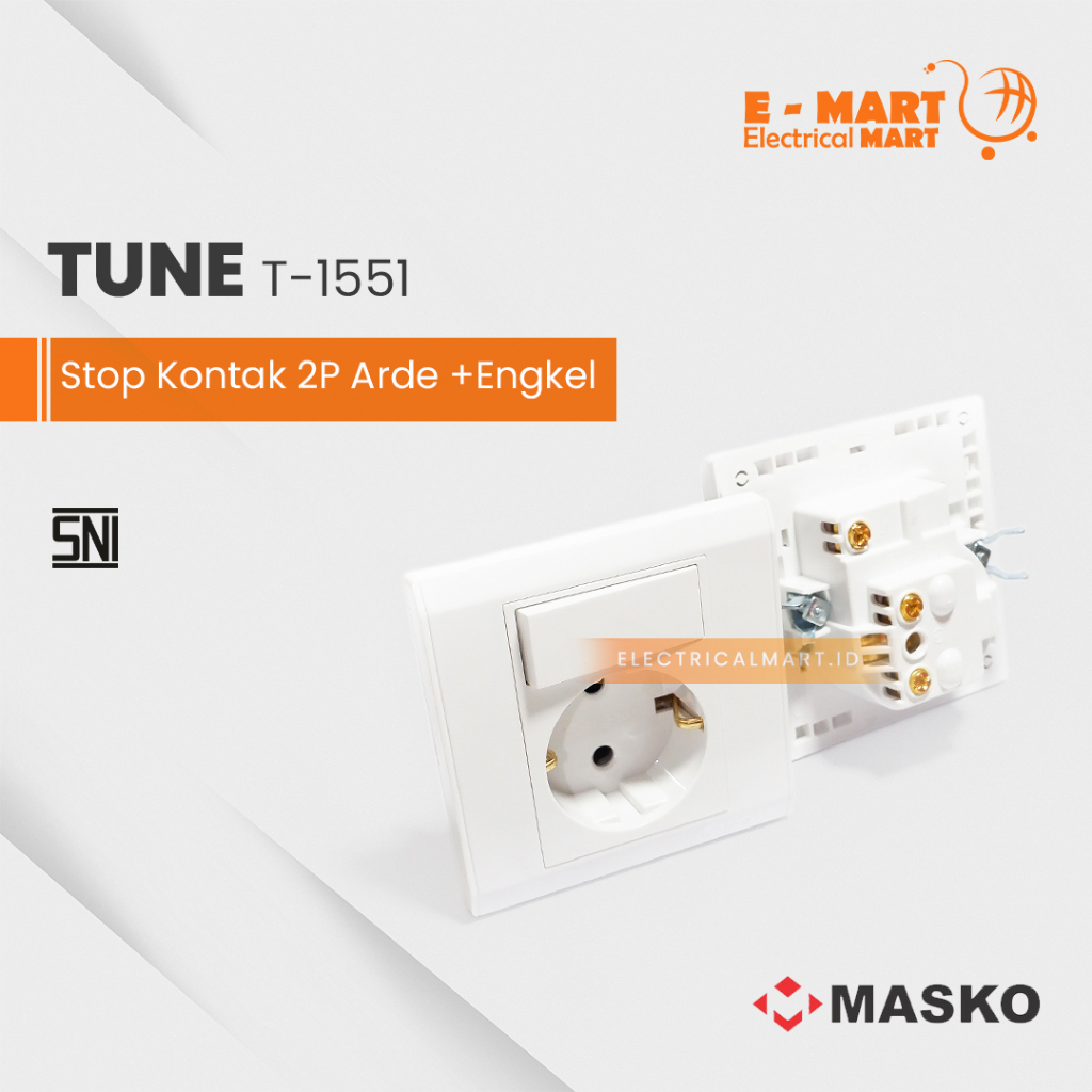 MASKO TUNE Saklar ENGKEL STOP ARDE T-1551/ Saklar Tunggal + Stop Kontak 2P GROSIR