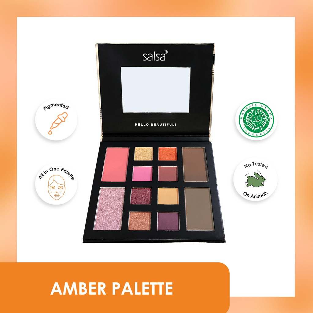 SALSA Rhapsody Palette Indonesia / Palet Eyeshadow Blush On Contour Highlighter 22g / 4 In 1 Pigmented All In One Palette / Shade Classic Amber / Eye Shadow Blushon Blusher High Lighter / Warna Natural Shimmer Glowing / Cosmetic Makeup Face Make Up Series