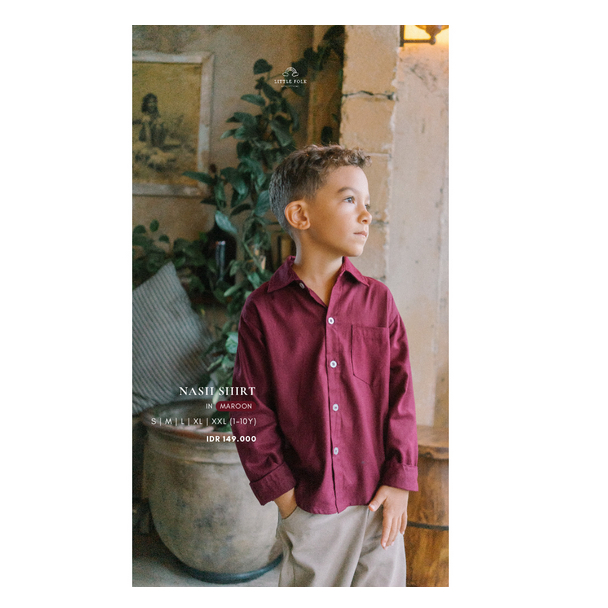 Little Folk Nash Shirt - Kemeja Anak Laki-Laki Linen Lembut Khaki Basic Earth Lengan Panjang Atasan Berkerah