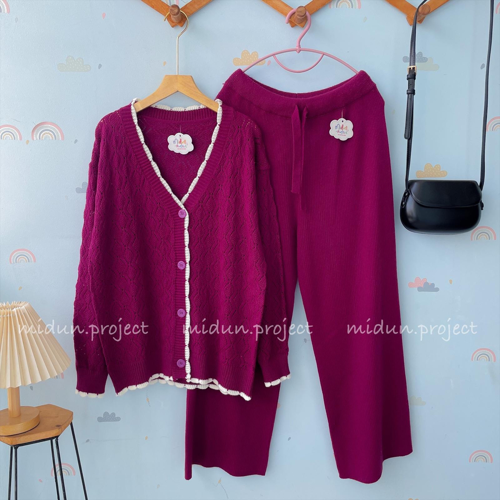 MILLY POINTELLE CARDY | SETELAN CARDY KNIT KOREAN LOOKS