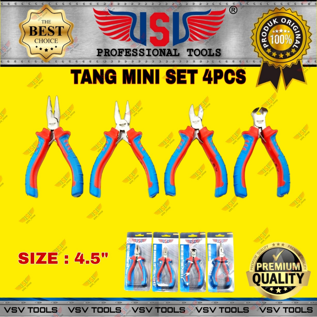 VSV Tang Mini Set 4pcs Mini Pliers Set 4.5&quot; Tang Kombinasi Tang Potong