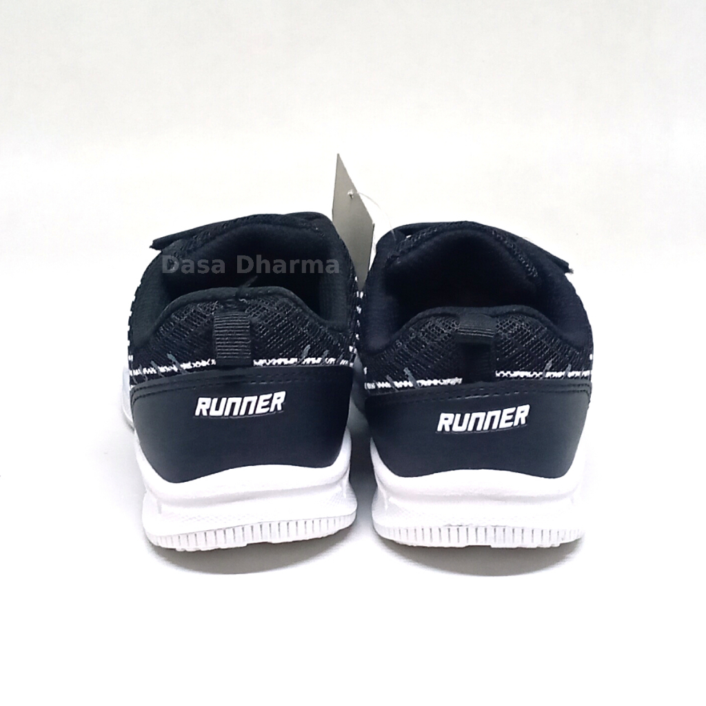 Sepatu Runner Anak Perekat Laki Laki Sekolah TK SD Prepet Hitam Size 27 - 32