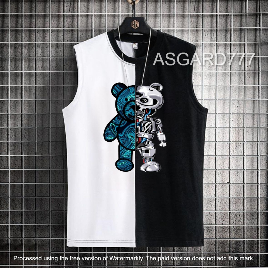 Kaos Oblong Tanpa Lengan Singlet Pria Asgard777 Tedbot Motif Sablon