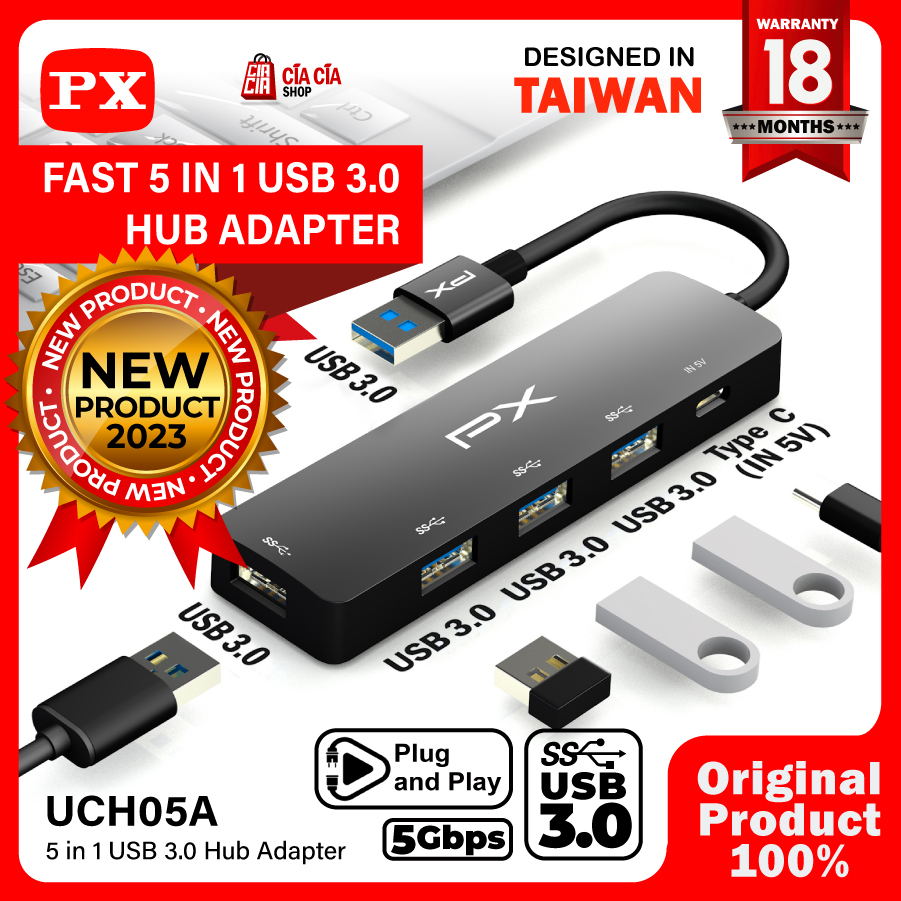 USB Hub Converter USB 3.0 Connector Adaptor Laptop 5 in 1 PX UCH05A