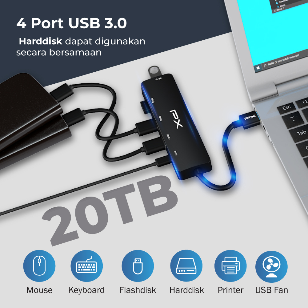 USB Hub Converter USB 3.0 Connector Adaptor Laptop 5 in 1 PX UCH05A