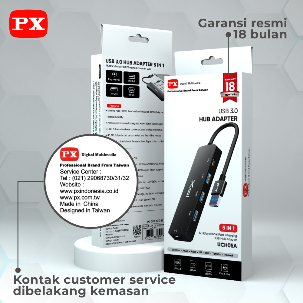 USB Hub Converter USB 3.0 Connector Adaptor Laptop 5 in 1 PX UCH05A