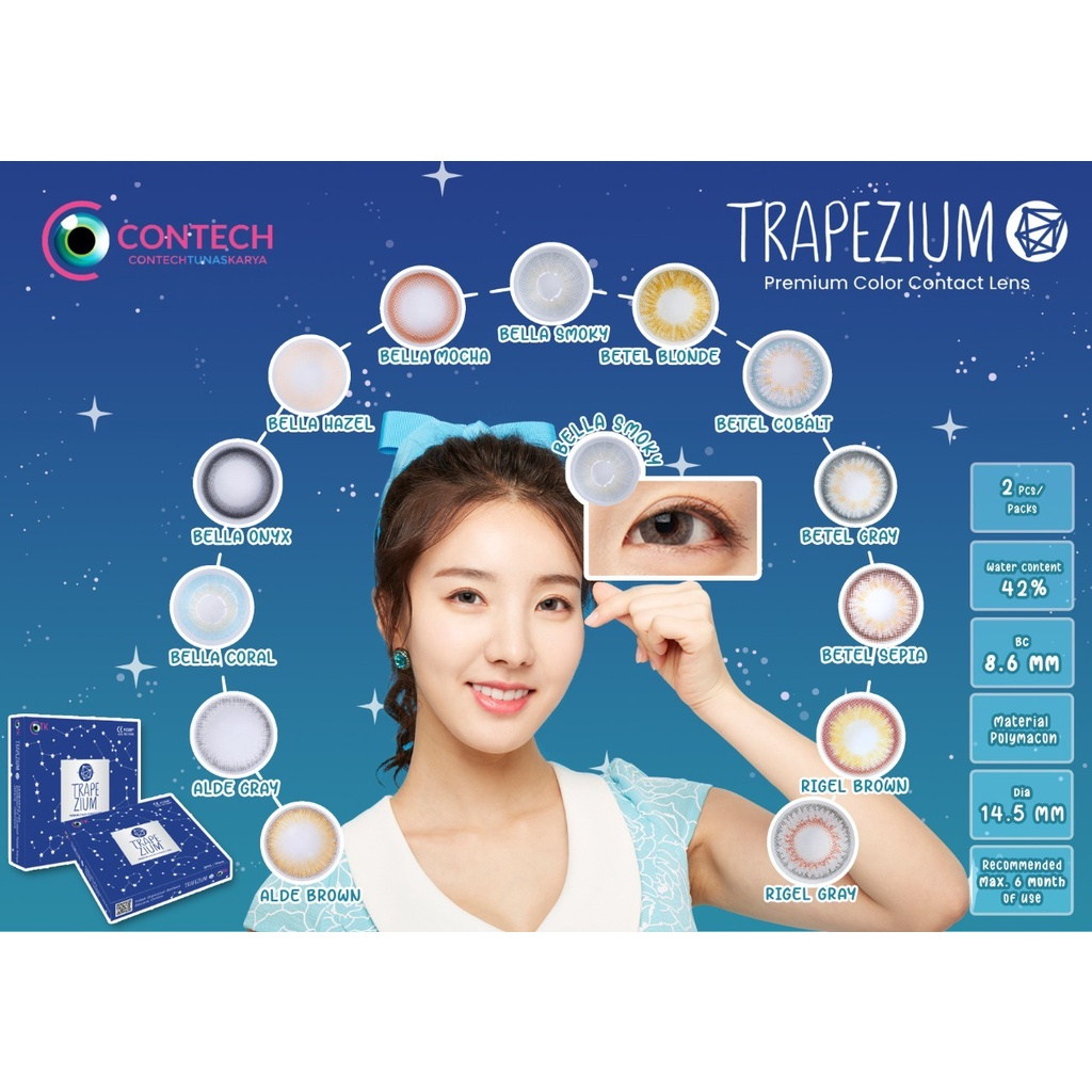SOFTLENS TRAPEZIUM BELLA NORMAL &amp; MINUS (-0.50 SD -2.50) BY CTK DIA 14.5MM / FREE LENSCASE / Softlen Soflen Soflens
