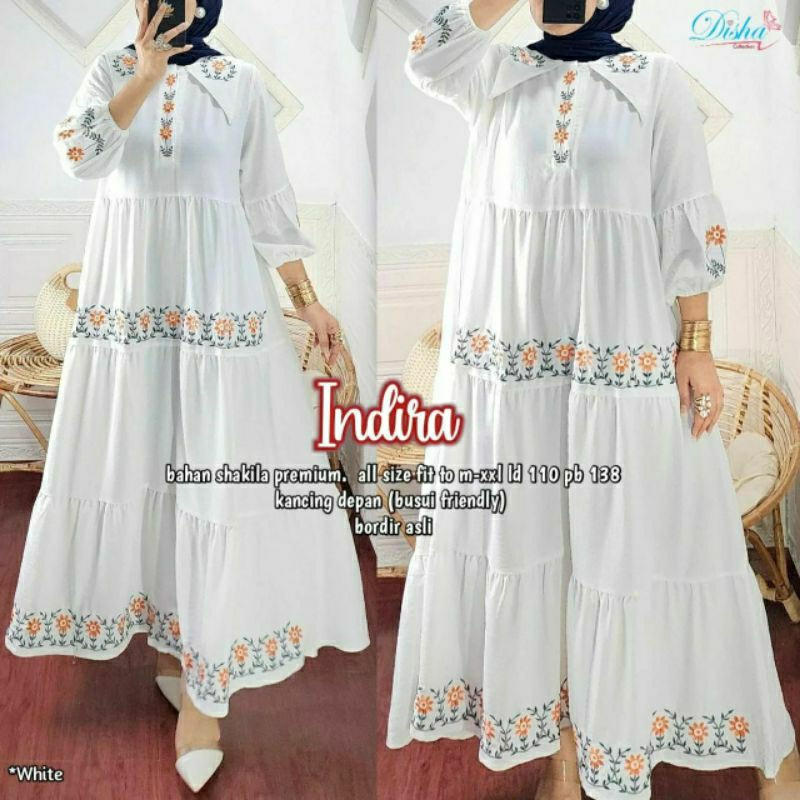 Indira Maxy, GAMIS WANITA MUSLIM CANTIK MODIS FIT XXL LD 110 BAHAN SHAKILA PREMIUM MIX BORDIR KANCING BUSUI TERMURAH TERLARIS OOTD