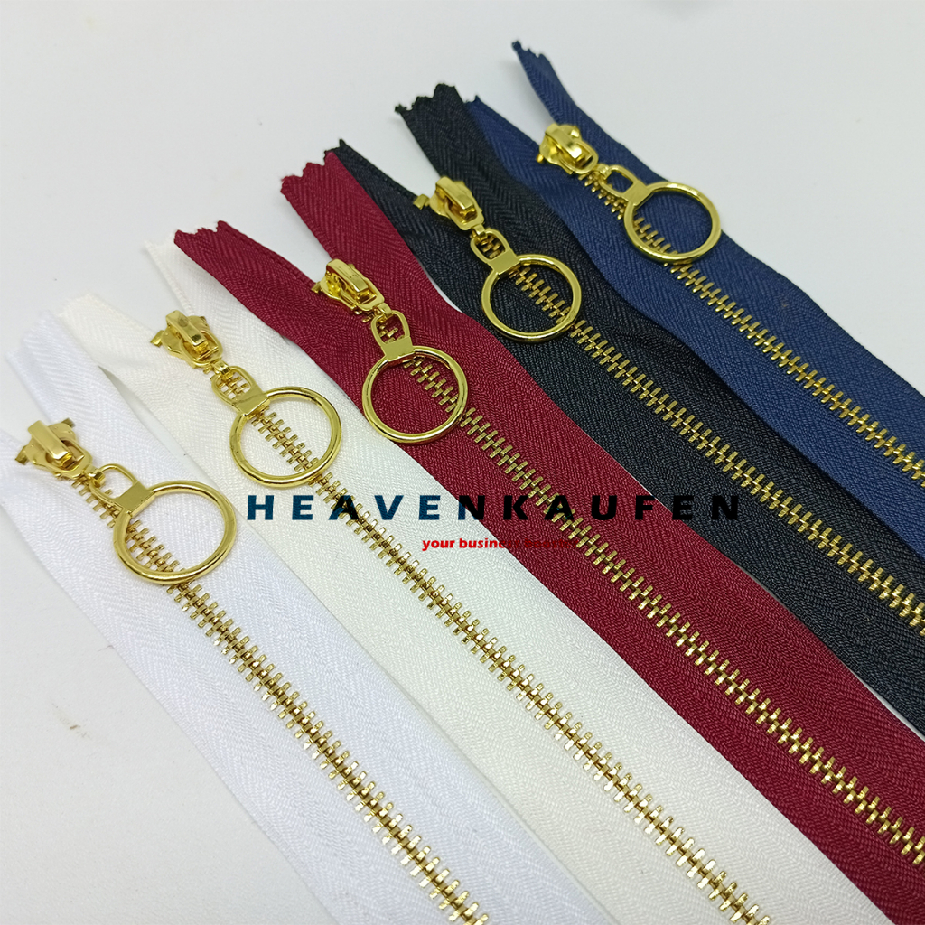 Resleting Zipper Ritsleting 30 cm Type Gigi Besi No 3 Gold Emas Variasi Tarikan Bulat