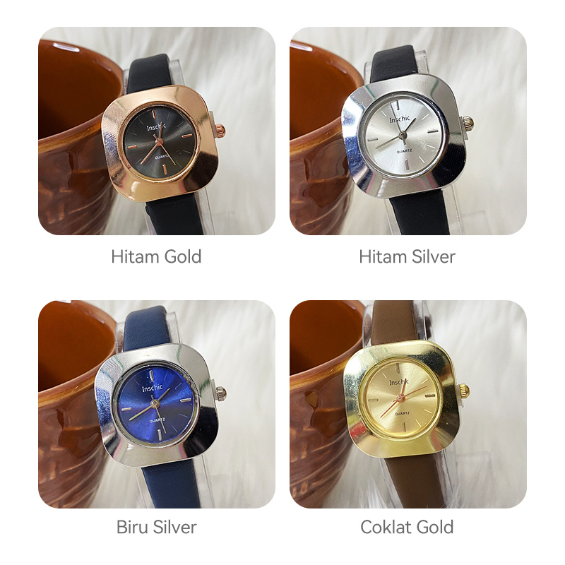 Jam Tangan Wanita Analog Dial Kotak Kecil PU Leather Trendy Fashion Import Murah