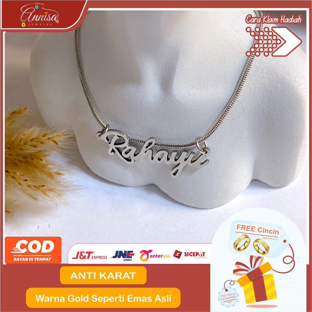 Kalung Nama model font rahayu titanium fashion wanita