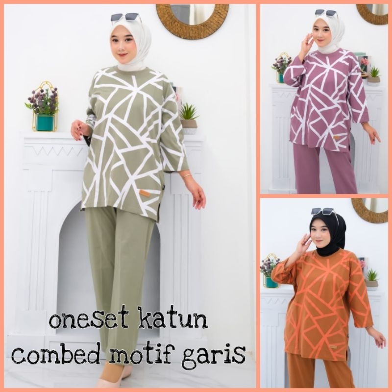 Oneset cotton combas 20s motif garis