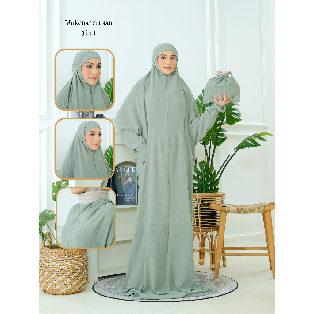 SYADZILAH - Mukena Terusan Dewasa Polos Travelling Crinkle Airflow 3in1 Premium Mewah