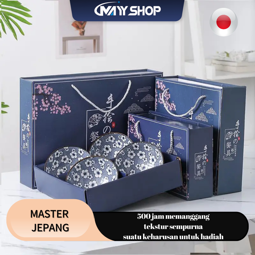 Souvenir mangkuk set porselen biru dan putih bermutu tinggi mangkuk keramik kotak hadiah mangkuk Jepang kado pernikahan Mangkok Keramik/hadiah ulang tahun