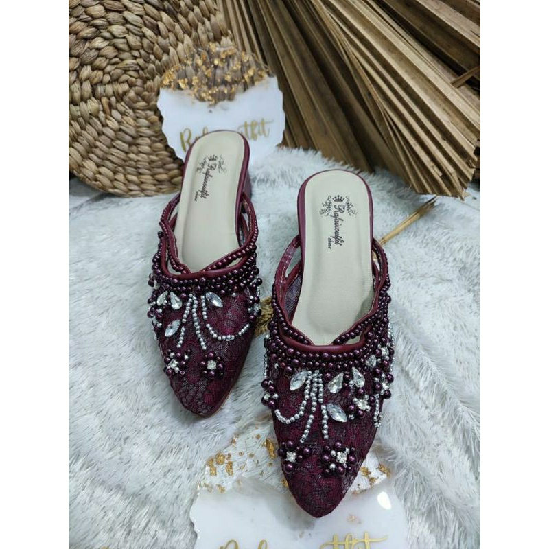 Sepatu wedding pesta Cantik Melani Burgundy 5cm tahu