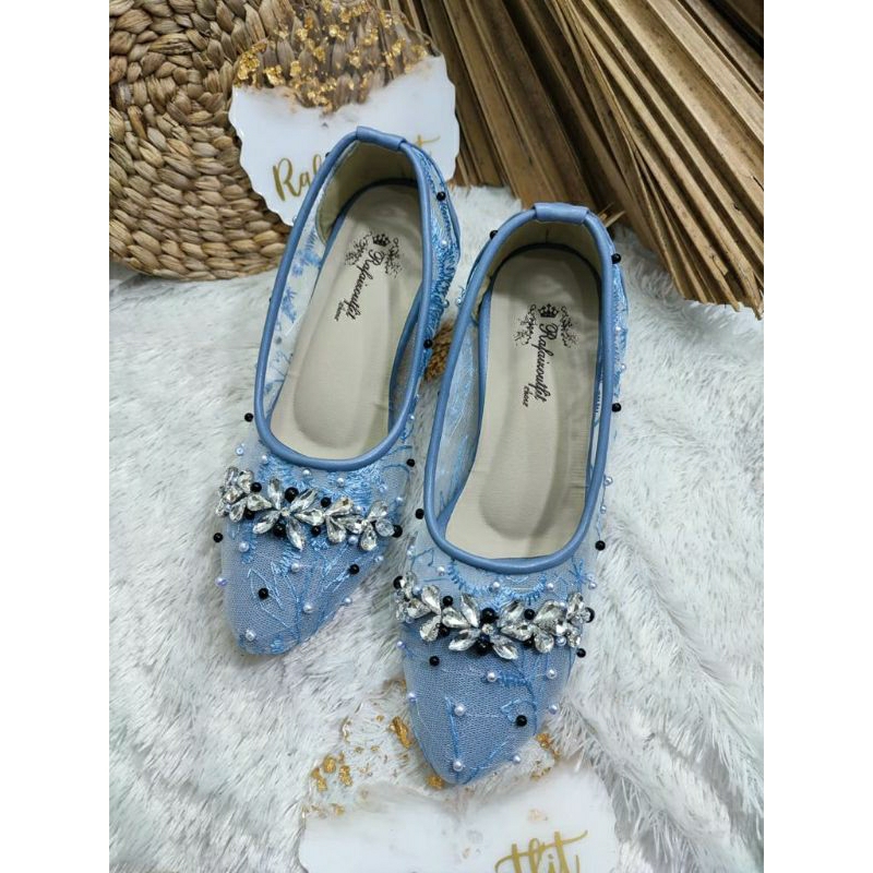 Sepatu wedding pesta Cantik Denim 5cm kaca