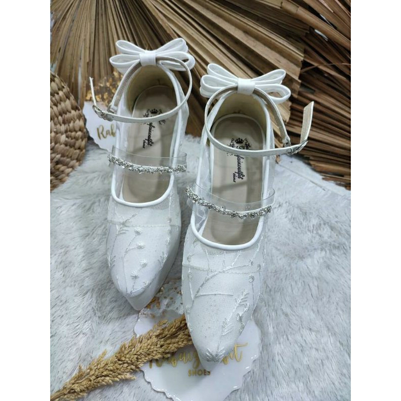 Sepatu wedding Pesta Cantik vilea putih hak 12cm Lancip