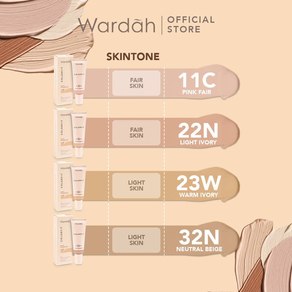 WARDAH Colorfit Matte Foundation Indonesia / Liquid Foundation 25ml / With SkinMatch Technology And Matte Micropowder SPF 30 PA+++ / Covers Imperfections Oil Control Transfer Resistant/ Pink Ivory Neutral Beige Sand Almond / Cosmetic Makeup Face Make Up