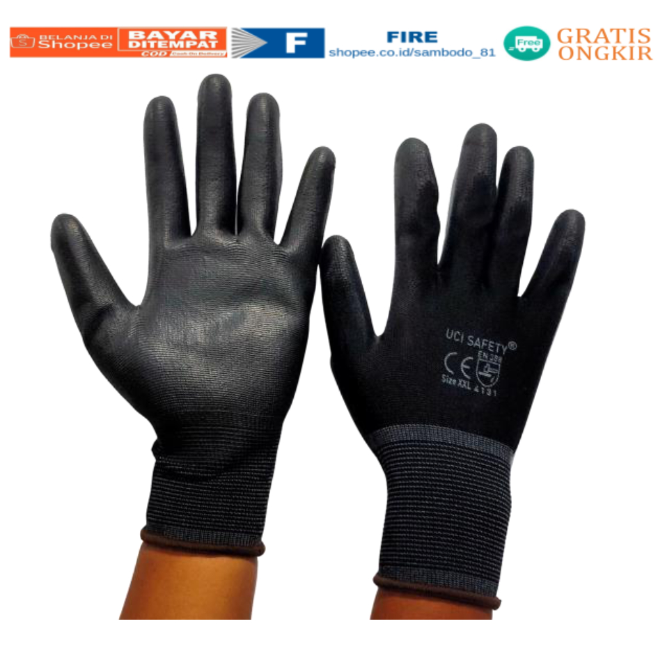 Sarung Tangan Karet Palm Fit Glove Comet CG805 PU Mekanik Industri Hitam Nylon Polyurethane Safety