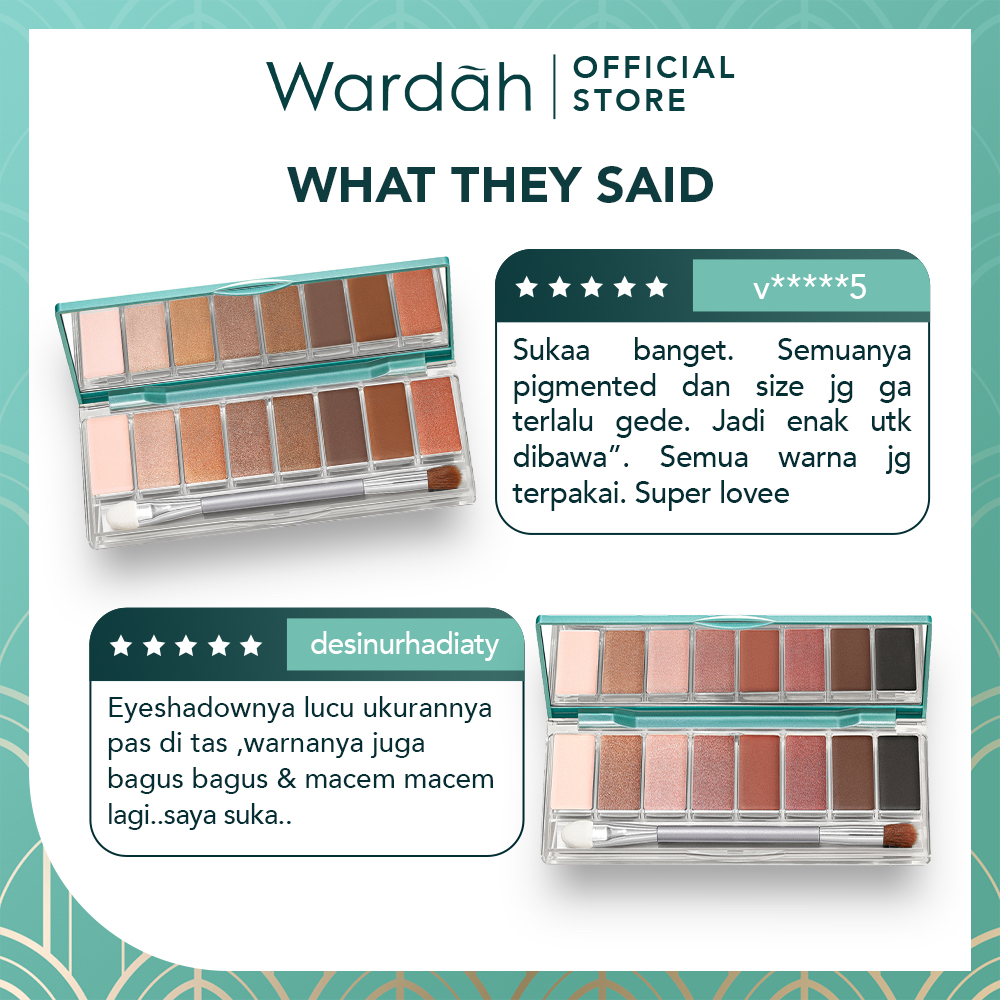 WARDAH Exclusive Eyeshadow Palette Indonesia / 10g / Longwear Intense Colors With Smooth Texture / 8 Warna Intens Tahan Lama Blendable Pigmented / Natural Glam /  Kelopak Mata / 01 Sunset Brown 02 Rose Glow / Cosmetic Makeup Face Make Up Series Eye Shadow