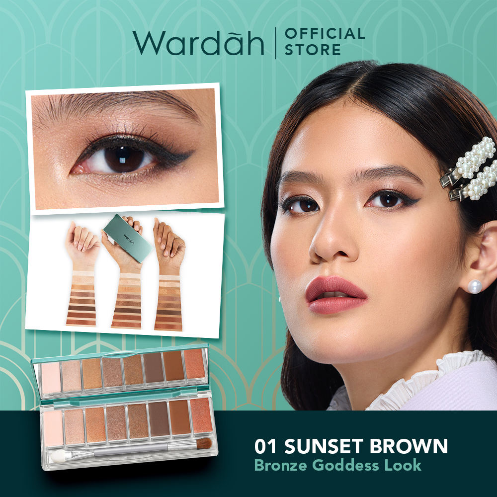 WARDAH Exclusive Eyeshadow Palette Indonesia / 10g / Longwear Intense Colors With Smooth Texture / 8 Warna Intens Tahan Lama Blendable Pigmented / Natural Glam /  Kelopak Mata / 01 Sunset Brown 02 Rose Glow / Cosmetic Makeup Face Make Up Series Eye Shadow