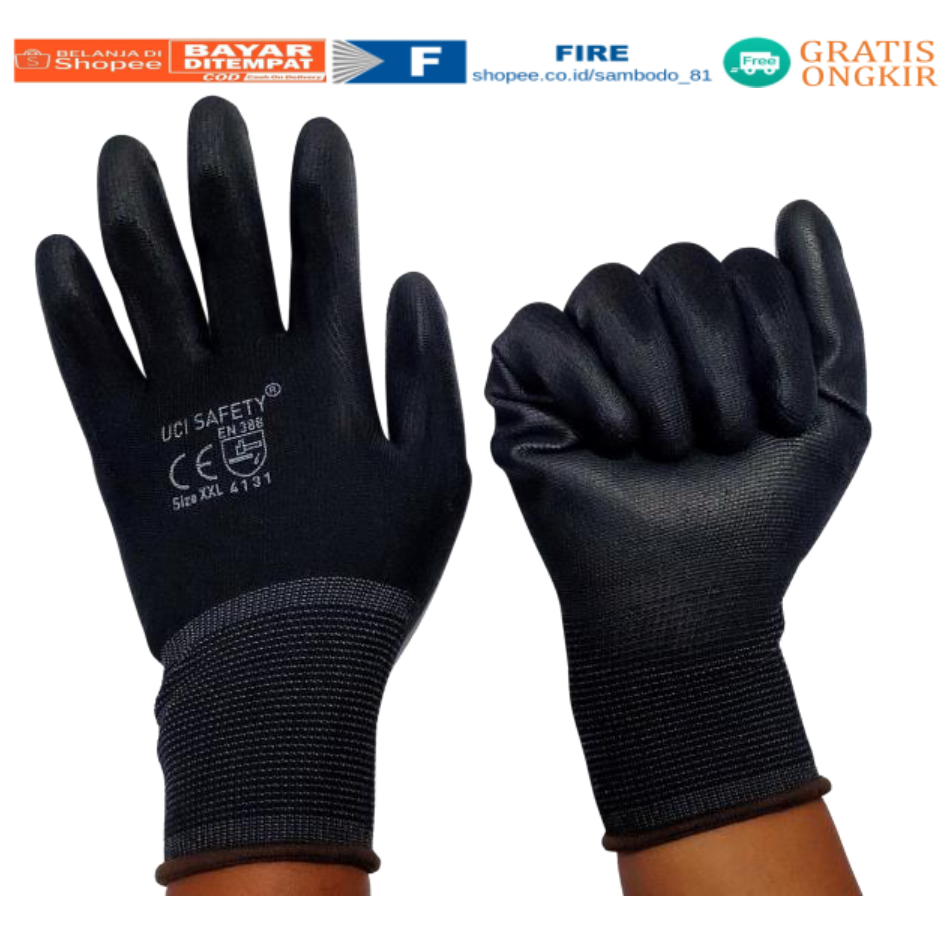 Sarung Tangan Tukang Telapak Tangan dilapisi karet Bahan Nylon Polyester Elektronik Assembly Static Multi Purpose Polyurethane Kerja Palmfit Safety Gloves Security Dilapisi Karet Industri Pabrik Uci Safety Motor Bengkel otomotif