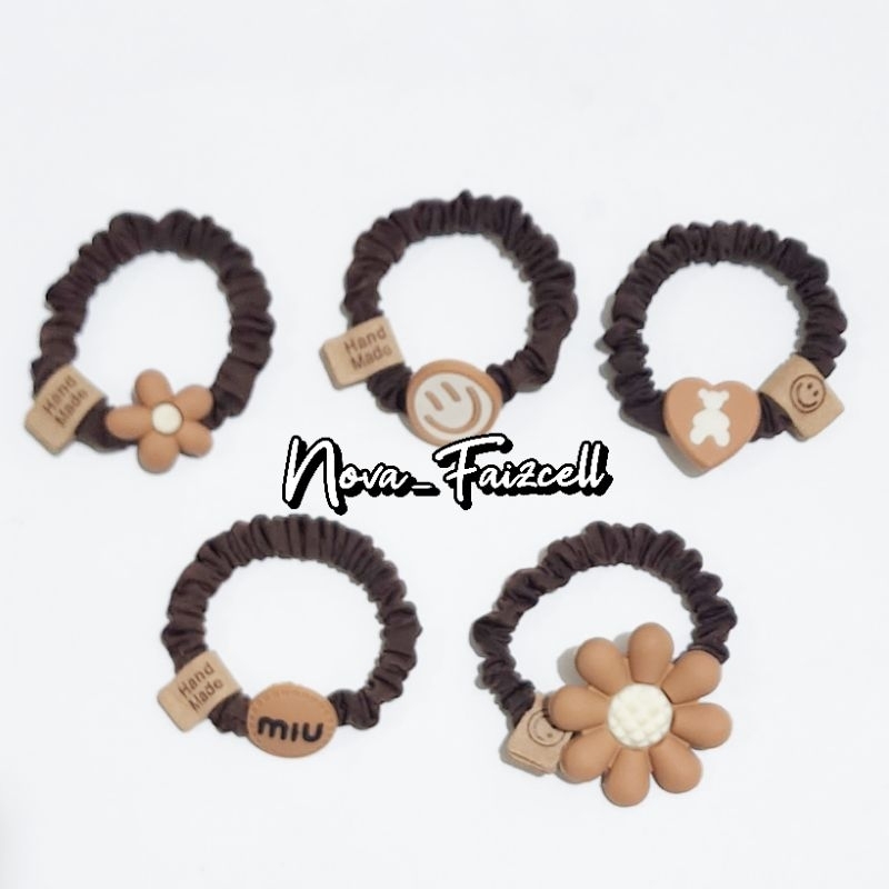 Ikat Rambut Kain Coklat Premium karet Rambut Srunchie Anak dan Dewasa