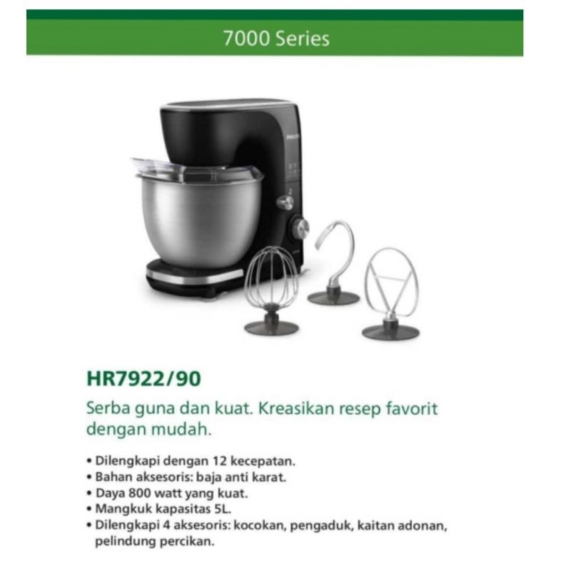 Mixer Com Philips HR7922/90 Kapasitas 5L Stand Mixer Philips HR 7922/90