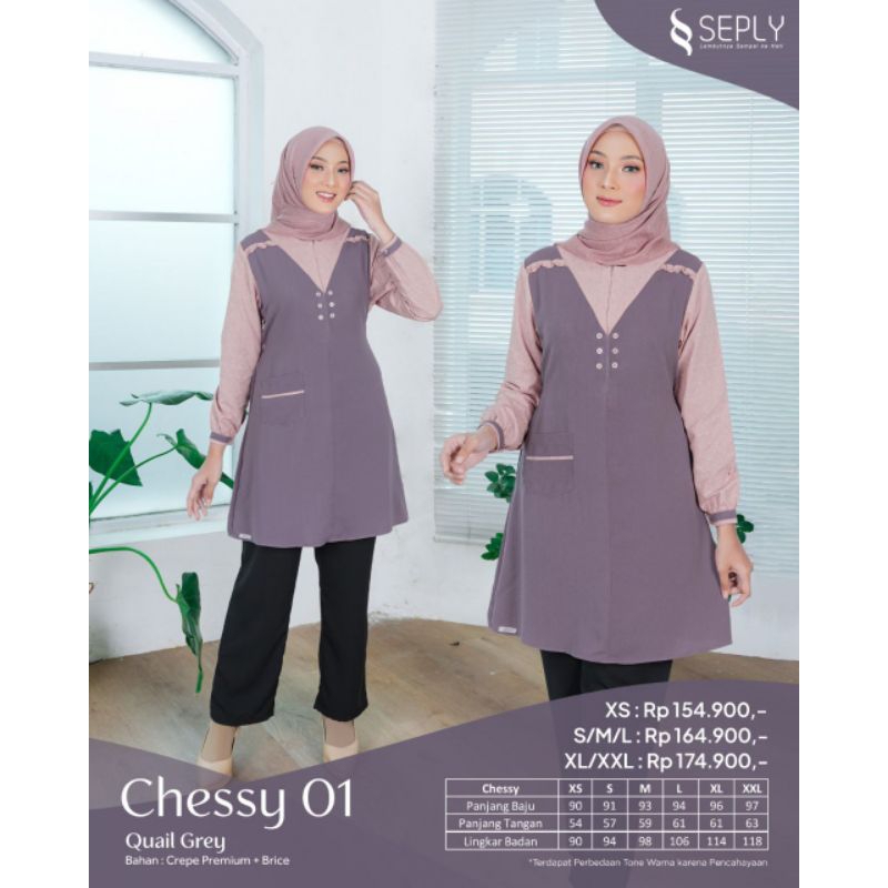 Ethica Tunik Chessy 01 (Taupe, Quail Grey, Deep Green) Chesy 01