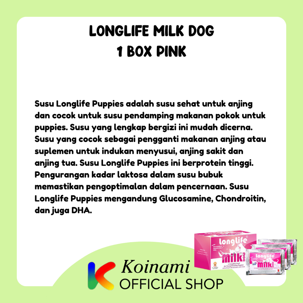 LONGLIFE MILK DOG @ 1 box PINK / raid all / susu  anjing  / PETSHOP