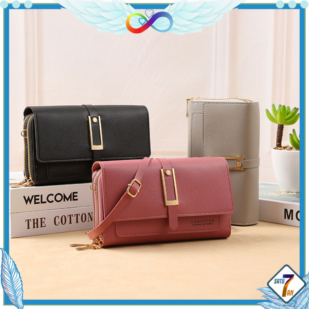 Dompet Panjang Wanita Zipper Multifungsi Fashion Korea Style Kasual Tas Selempang Hp Cewek PU Satu7an D68