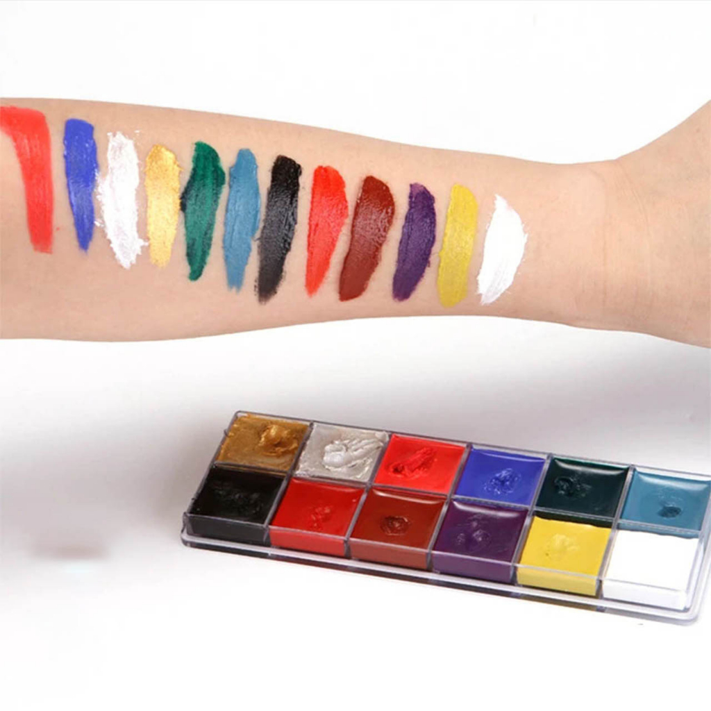 Face body painting wajah oil based rainbow warna merah putih orange pallete palet body art painting pantomim halloween 12 warna murah