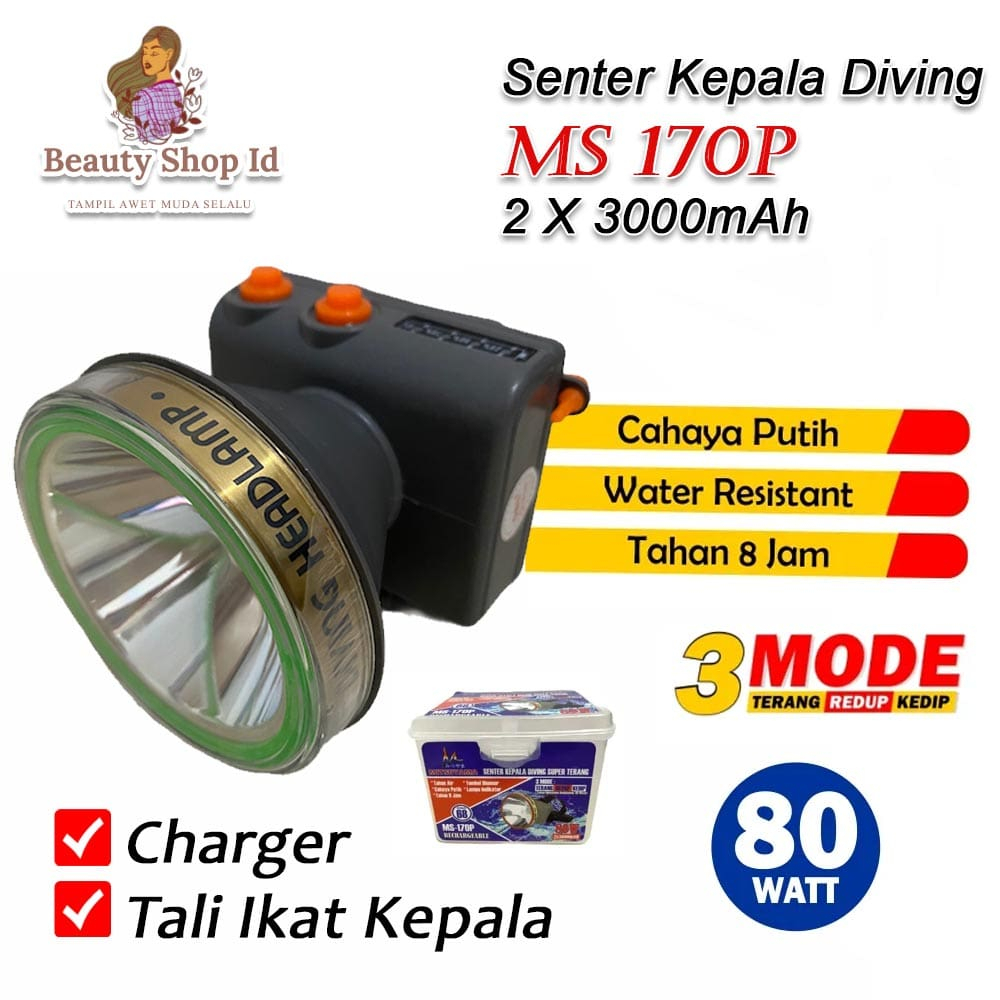 Beauty Jaya - Senter Kepala Mitsuyama MS 170P Head Lamp LED Rechargeable Portable Waterproof 3000mAh