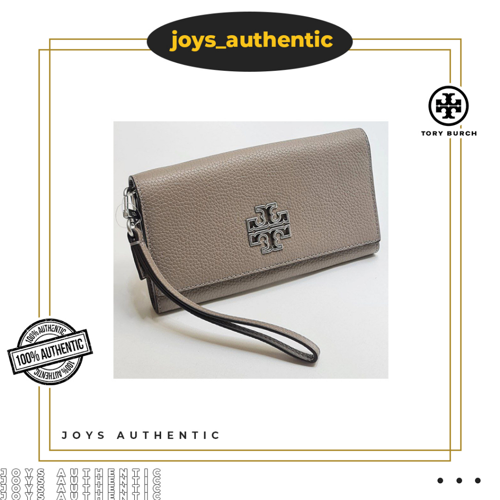 Dompet Wanita Tory Burch TB Britten Flap Envelope Wallet Abu-abu Grey Heron Woman Bag Authentic Orig