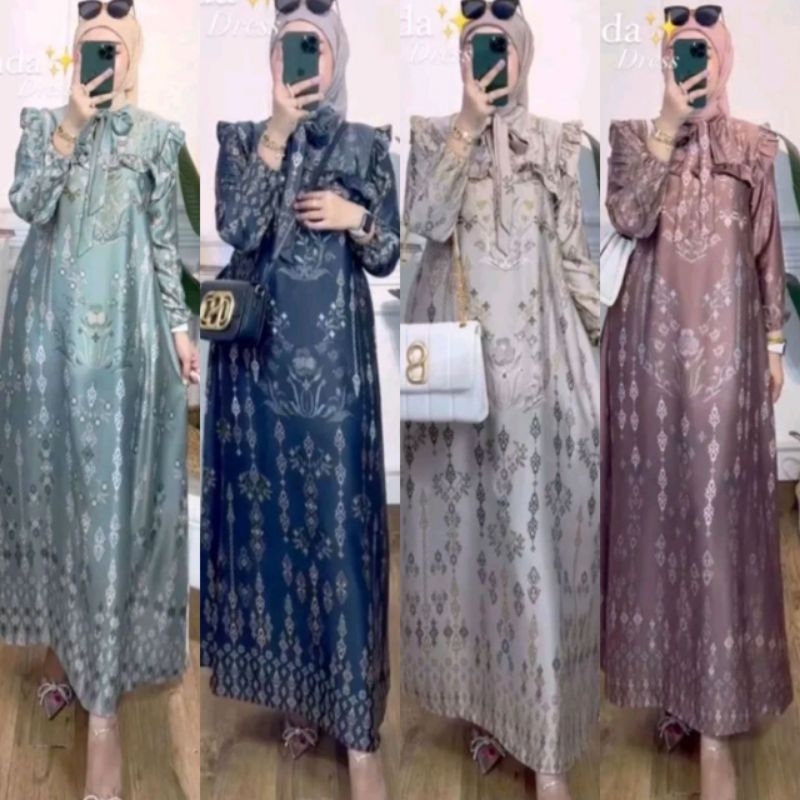 DENADA DRESS SILK PREMIUM// GAMIS MAXMARA SILK MOTIF KEKINIAN// GAMIS MAHKOTA RAMPEL BUSUI// BAJU GAMIS WANITA MAXI