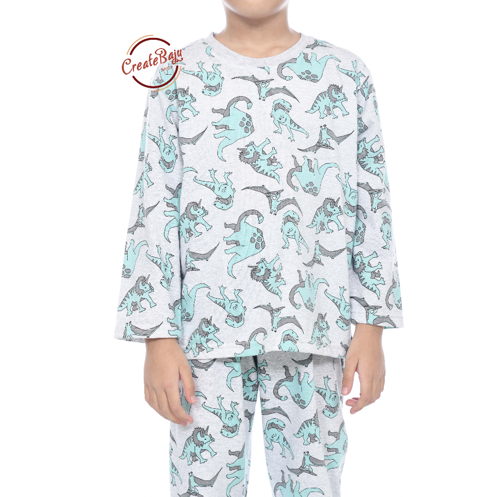 PIYAMA KAOS ANAK LAKI 1-7 TAHUN QUAD DINO BAJU TIDUR ANAK LENGAN PANJANG TERMURAH