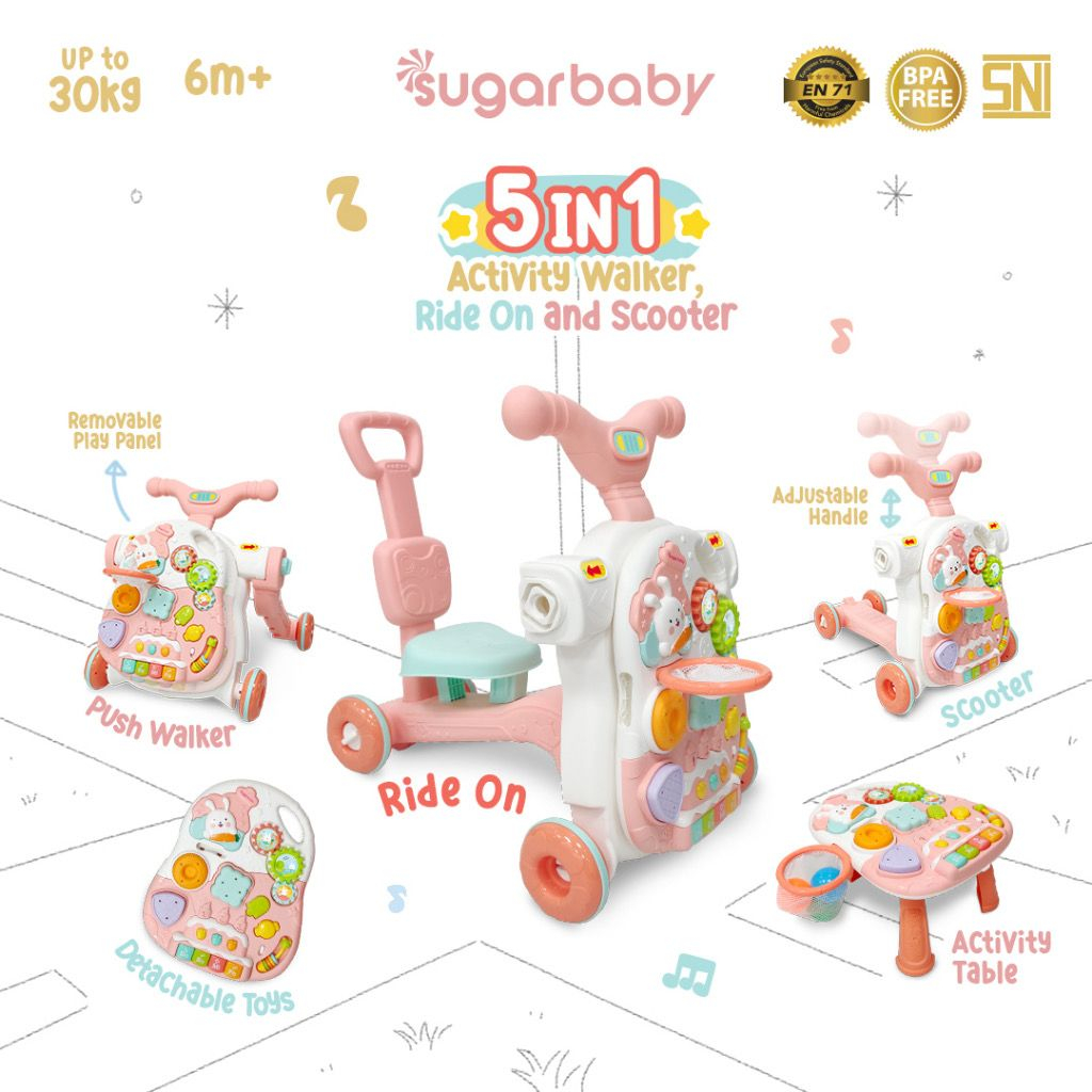 [FREE BUBBLE WRAP] Sugar Baby 5in1 Activity Walker, Ride-On and Scooter / Push Walker / Activity Walker / Baby Walker Bayi Anak