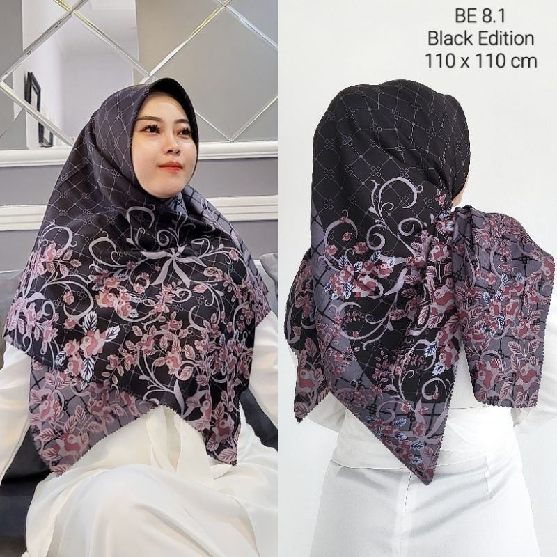 Hijab Motif Segiempat BLACK EDITION Azara Laser Cut BE 2