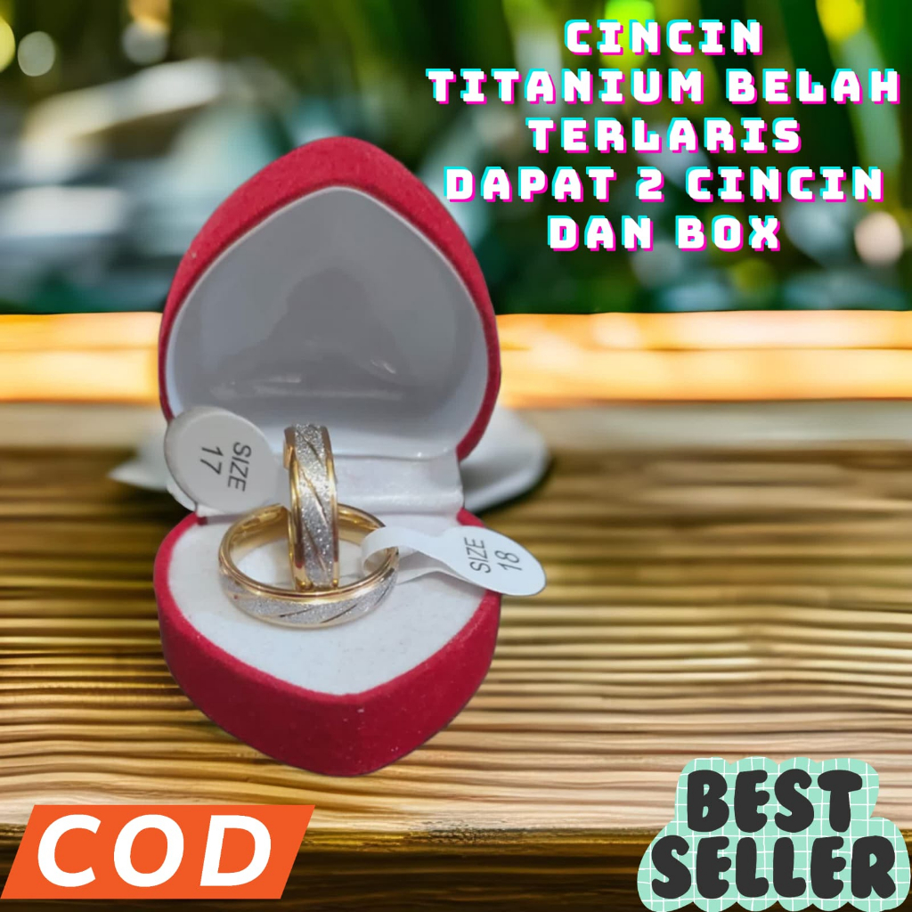 Cincin Kawin Koin Dapat 2 pcs Dan Free Box Cincin Model Love Berlapis Emas 24K