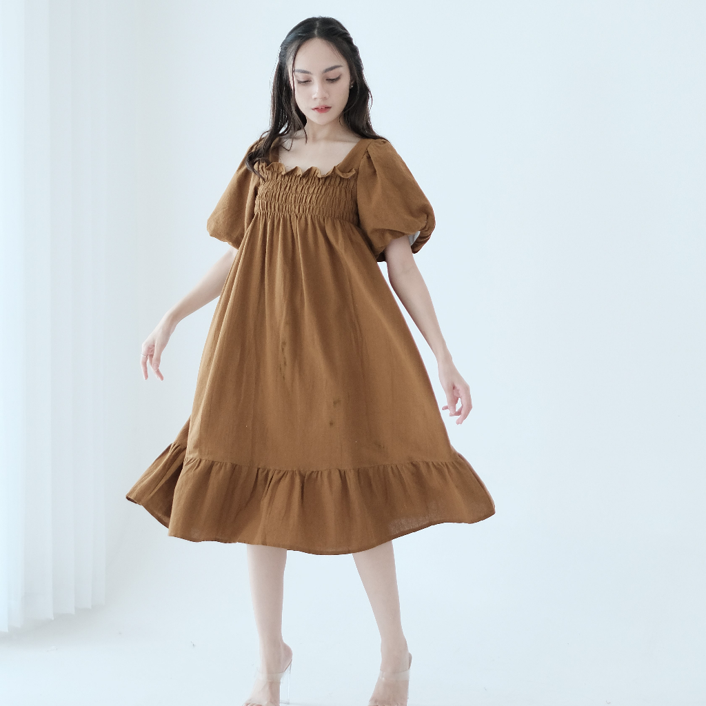 Ladybydiana GREYSIE HOMEYDRESS Midi Dress Wanita Ala Korea Lengan Pendek