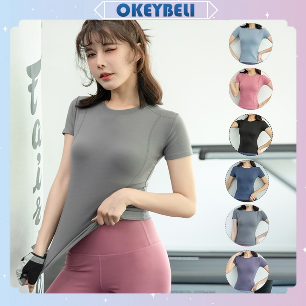 •OKEY BELI•BJ1137 Baju Kaos Pakaian Olahraga Sport Wanita Baju Senam Gym Yoga Wanita