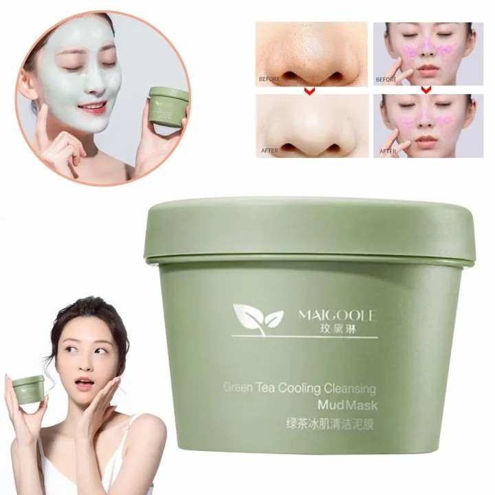 MAIGOOLE Green Tea Clay Mask 100gr / Masker Wajah Green Tea Pore Clean Clay Mask BPOM [FREE SPATULA]