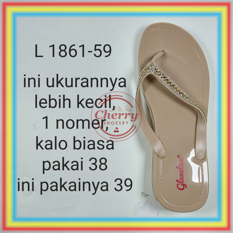 L1861-59 Sandal Wedges Jelly Kilap Glossy Sendal Jepit Motif Permata Gliter Glanzton