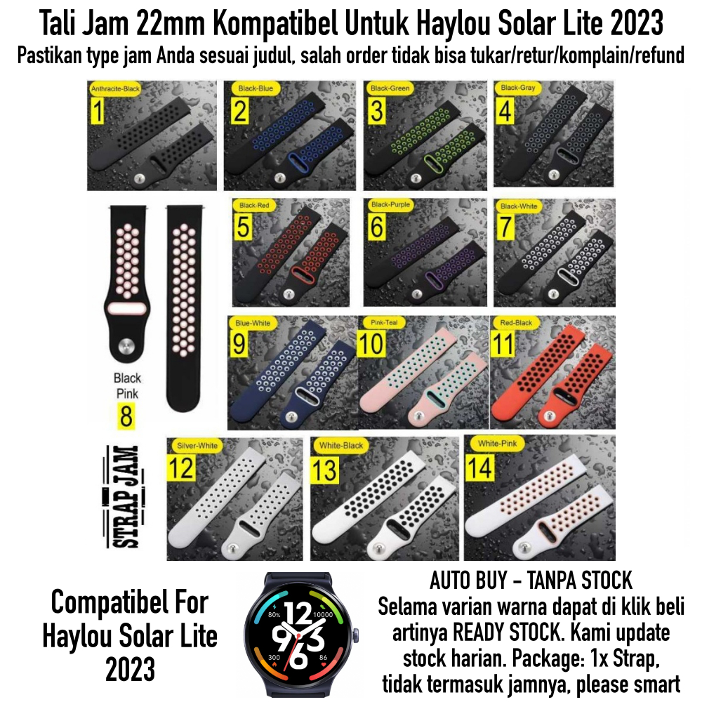 NKL 22mm Strap Haylou Solar Lite 2023 - Tali Jam Tangan Rubber Model Nike Sporty Quick Release