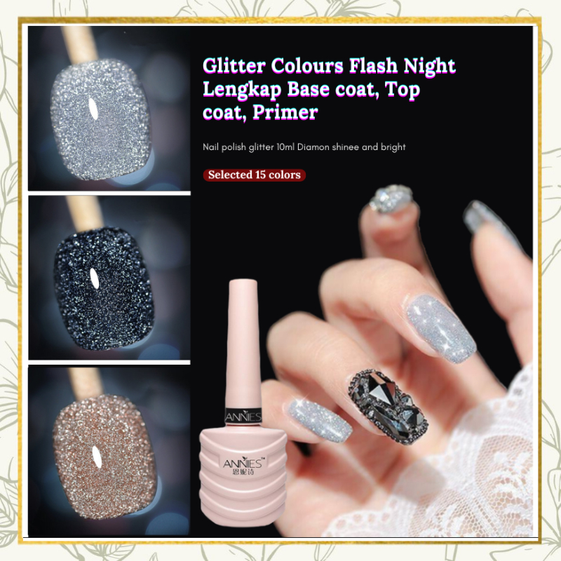 【 COD 】15pcs Kutek Gel Flash Night Glitter UV LED/Soak Off Gel Polish/Nail Polish Gel Art/Cat Kuku 10ml/15ml